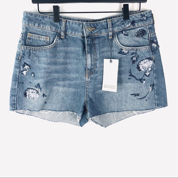 ZARA Embroidered Denim Shorts - Picture 3 of 8